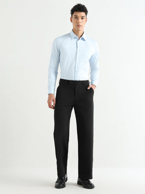 Japanese Poly-Lycra Pleated Wide Leg Trousers in Black