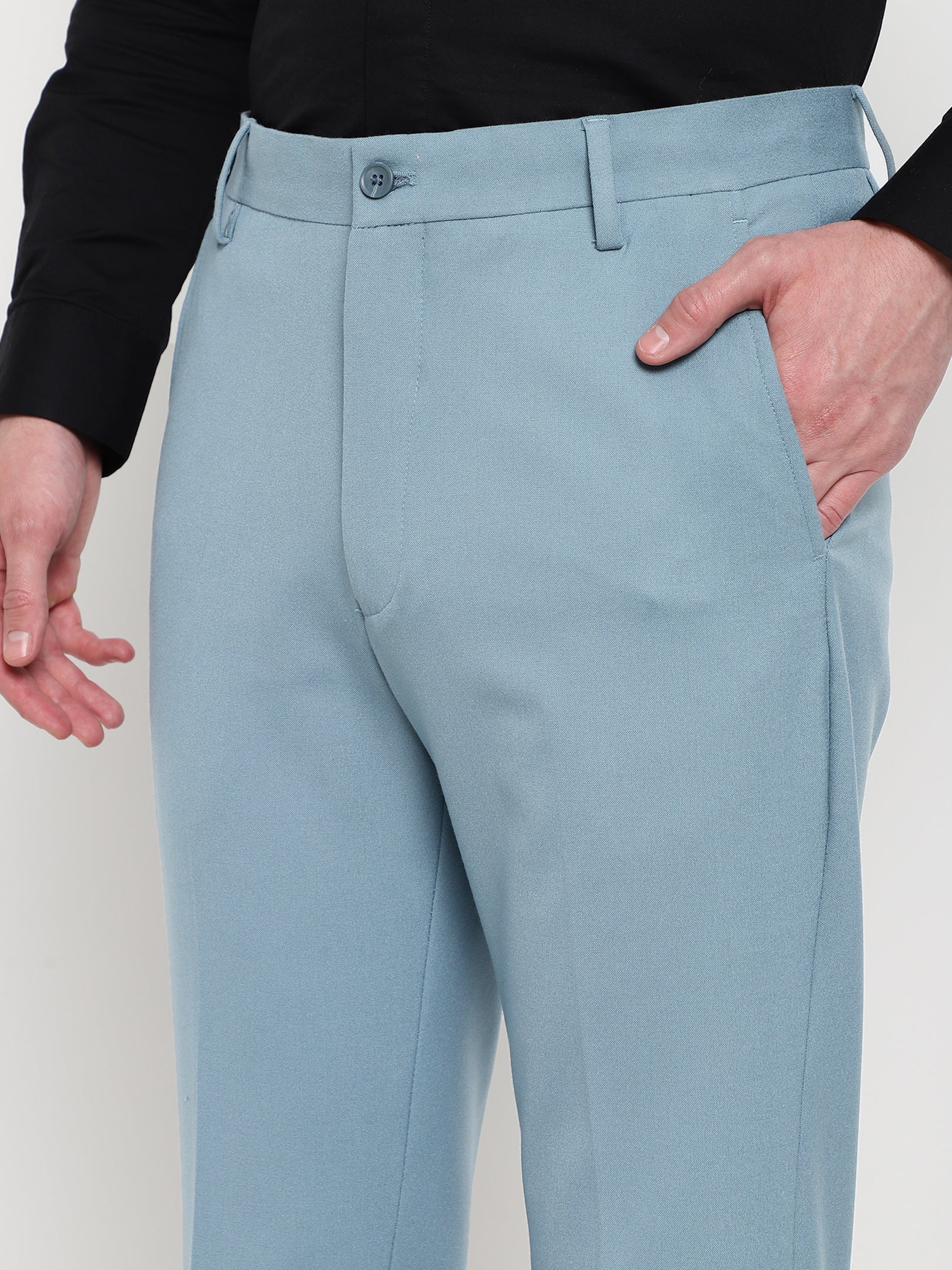 4-Way Stretch Formal Trousers in Powder Blue- Slim Fit