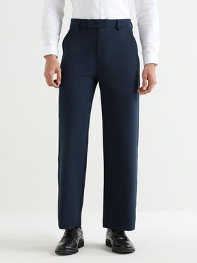 Japanese Poly-Lycra Pleated Wide Leg Trousers in Navy Blue