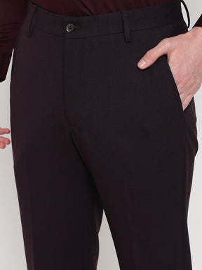 4-Way Stretch Formal Trousers in Dark Wine- Slim Fit