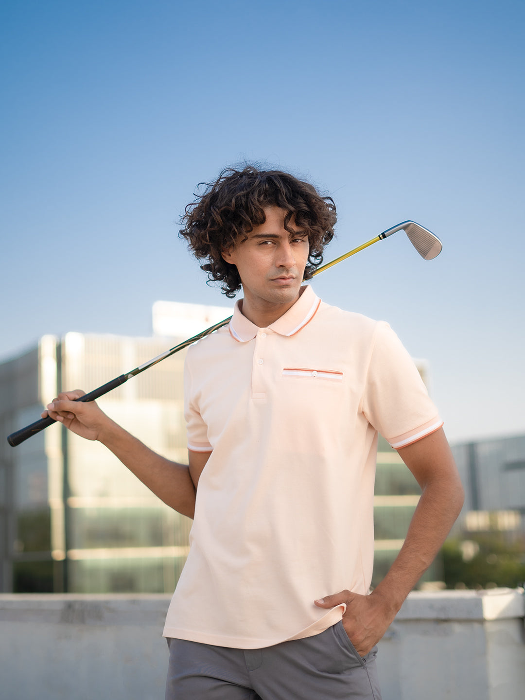 Pure Cotton Polo in Pale Peach