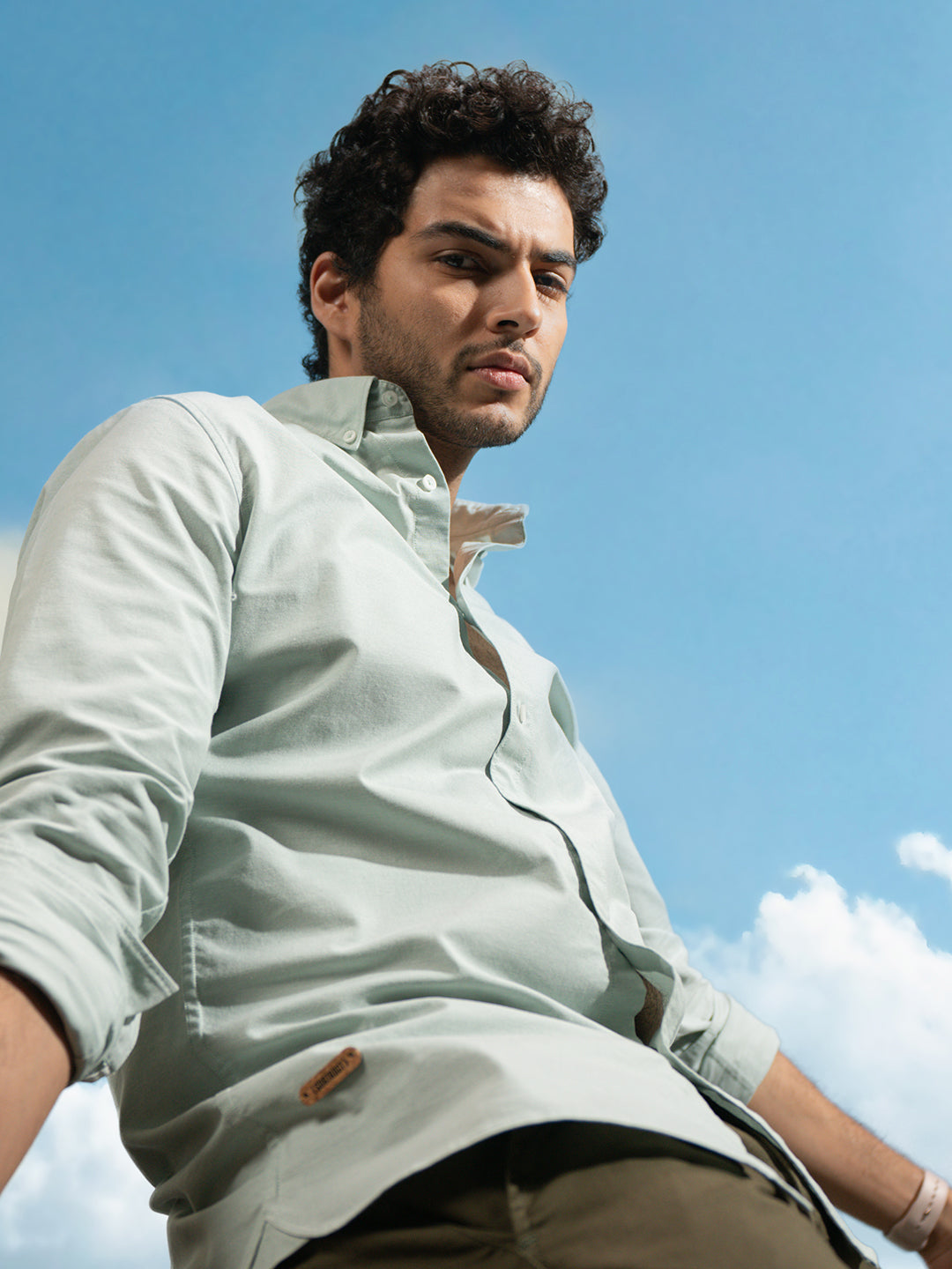2 Way Stretch Oxford Shirt in Mint Green- Slim Fit
