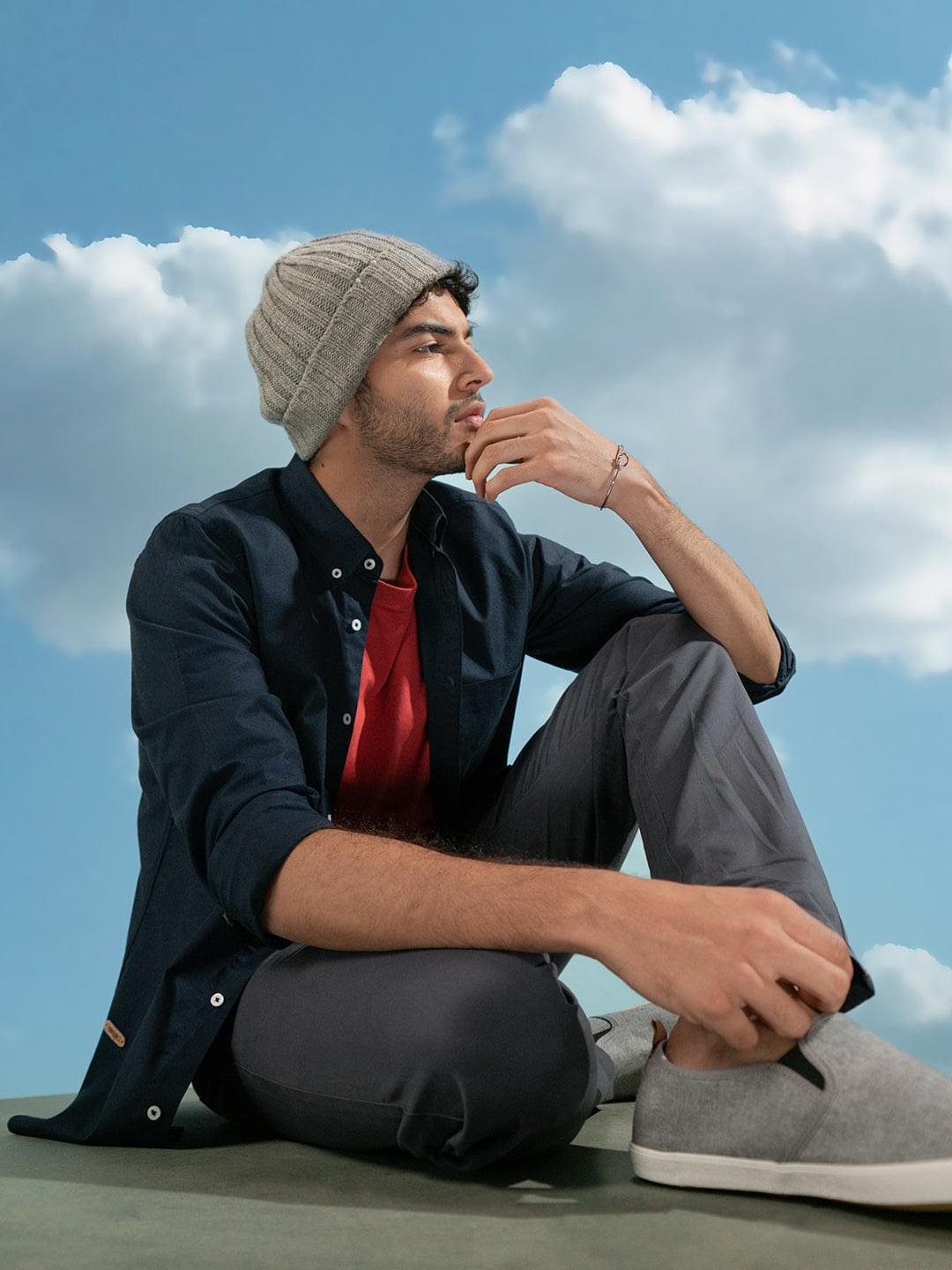 2 Way Stretch Oxford Shirt in Navy- Comfort Fit