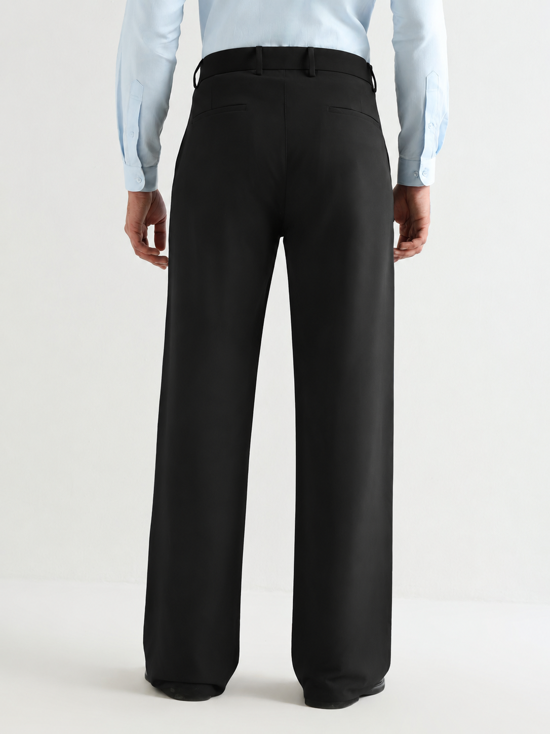 Japanese 4-Way Stretch Pleated Wide Leg Trousers in Black