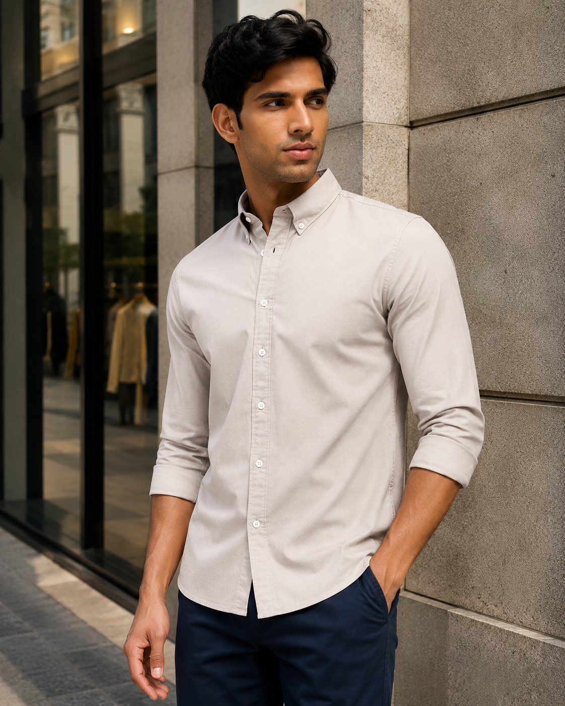 OxfordFlex™ Shirt in Sand Stone -Slim Fit