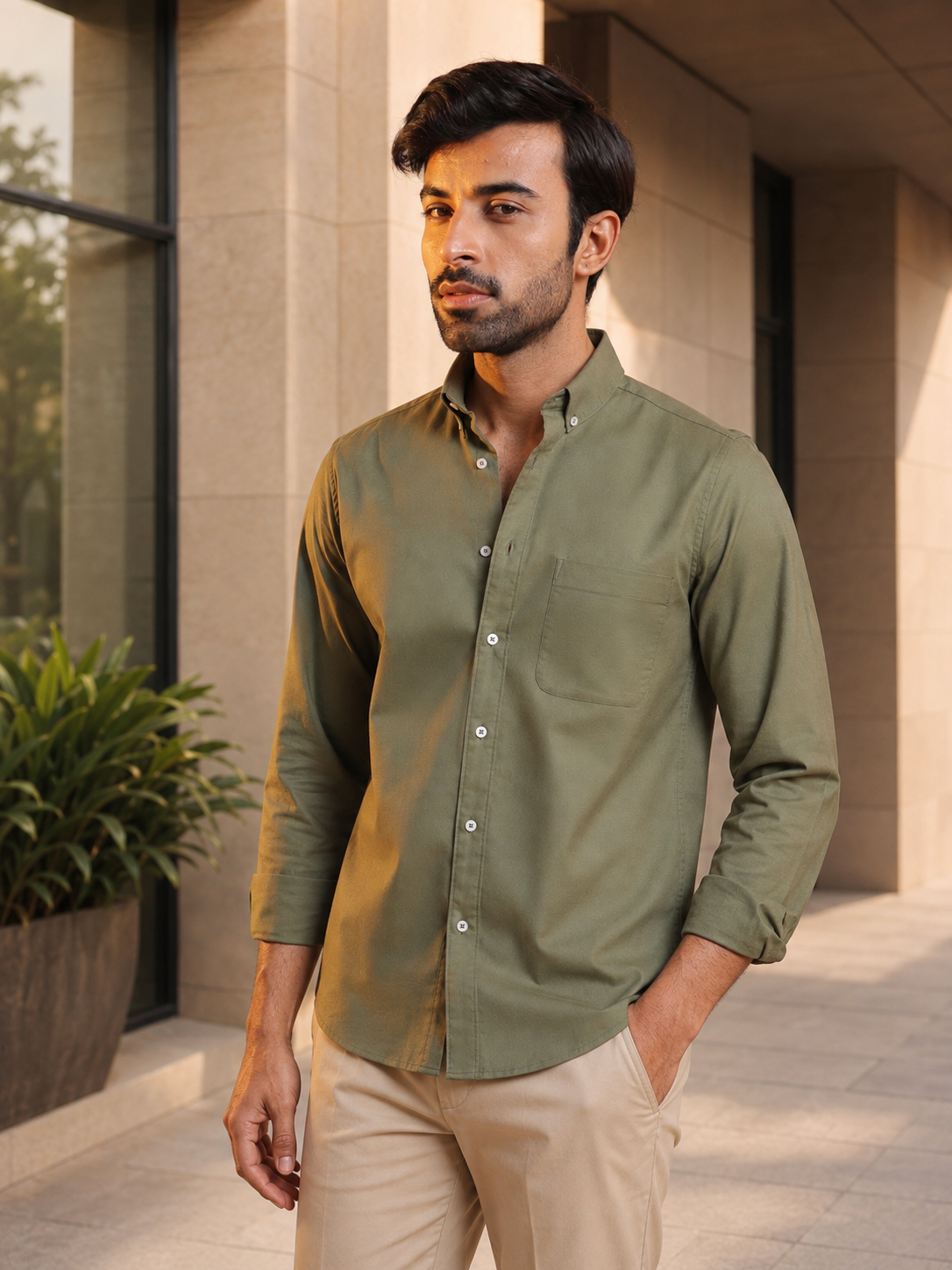 OxfordFlex™ Shirt in Olive - Comfort Fit