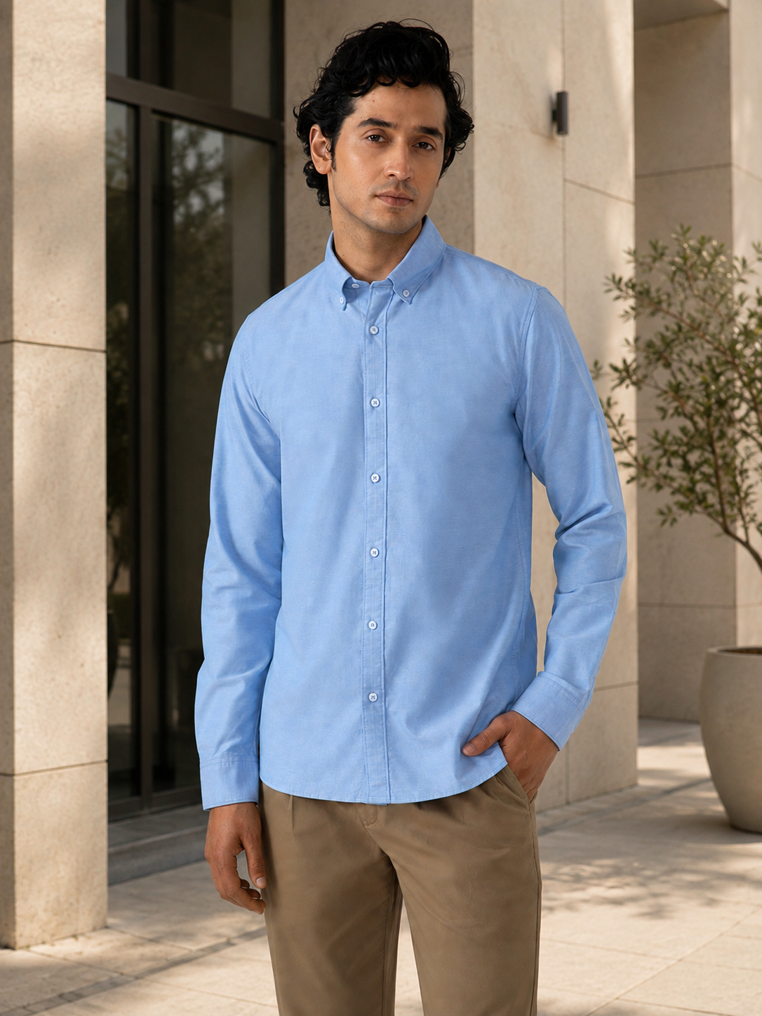 OxfordFlex™ Shirt in Sky Blue-Slim Fit