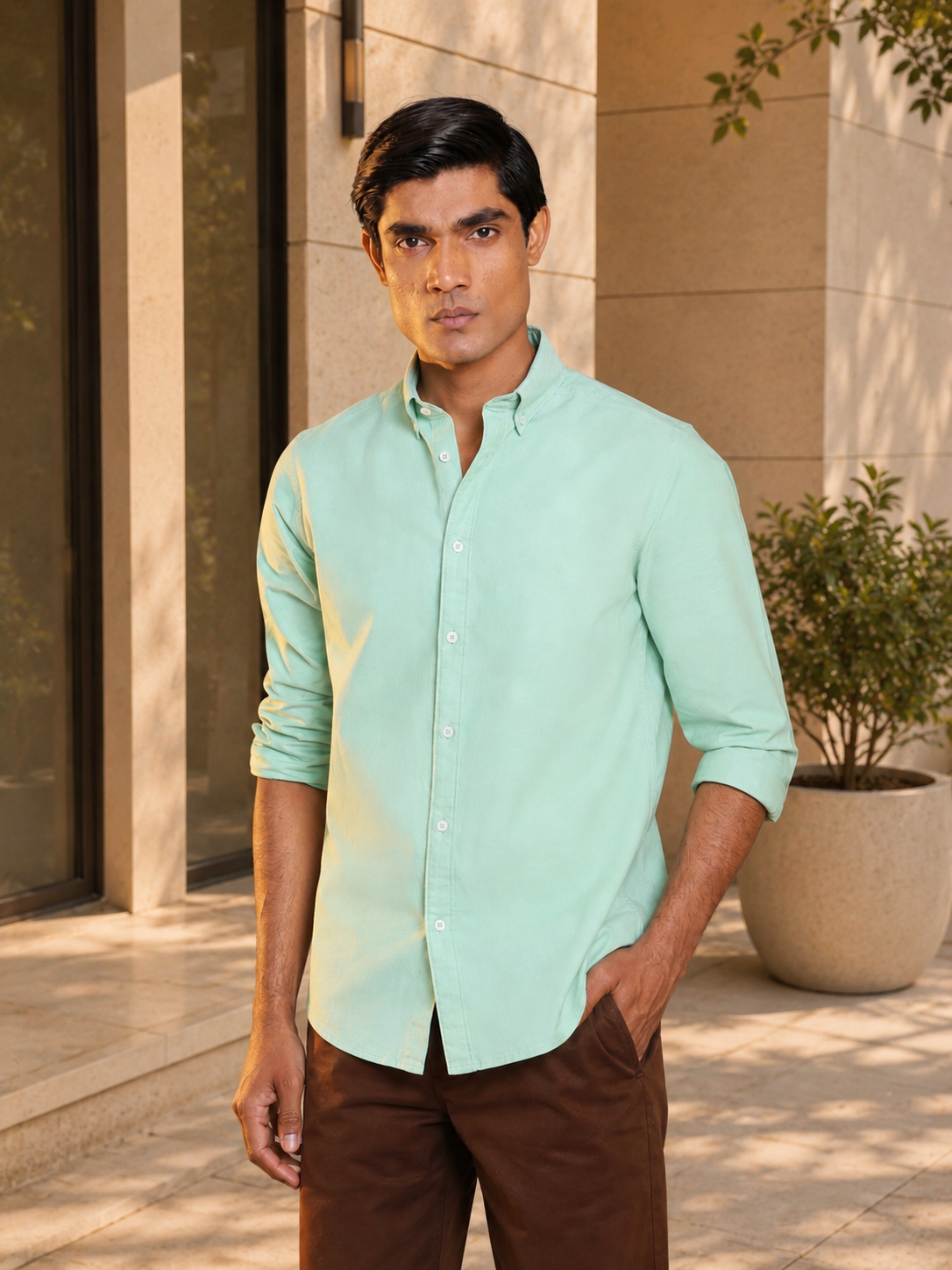 OxfordFlex™Shirt in Light Green - Slim Fit