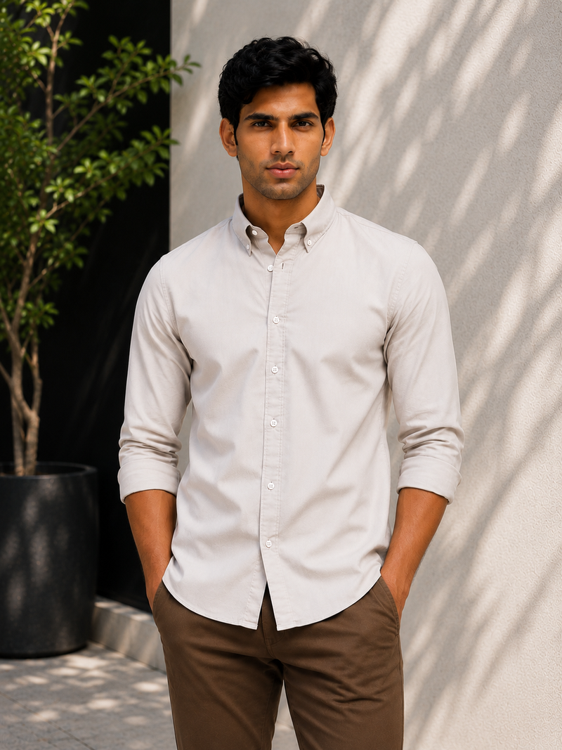 OxfordFlex™ Shirt in Sand Stone -Slim Fit