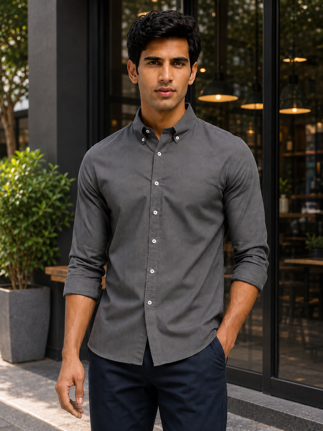 OxfordFlex™ Shirt in Graphite-Slim Fit