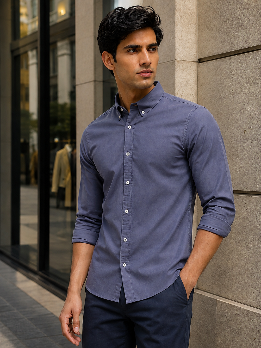 OxfordFlex™ Shirt in Ash Blue-Slim Fit