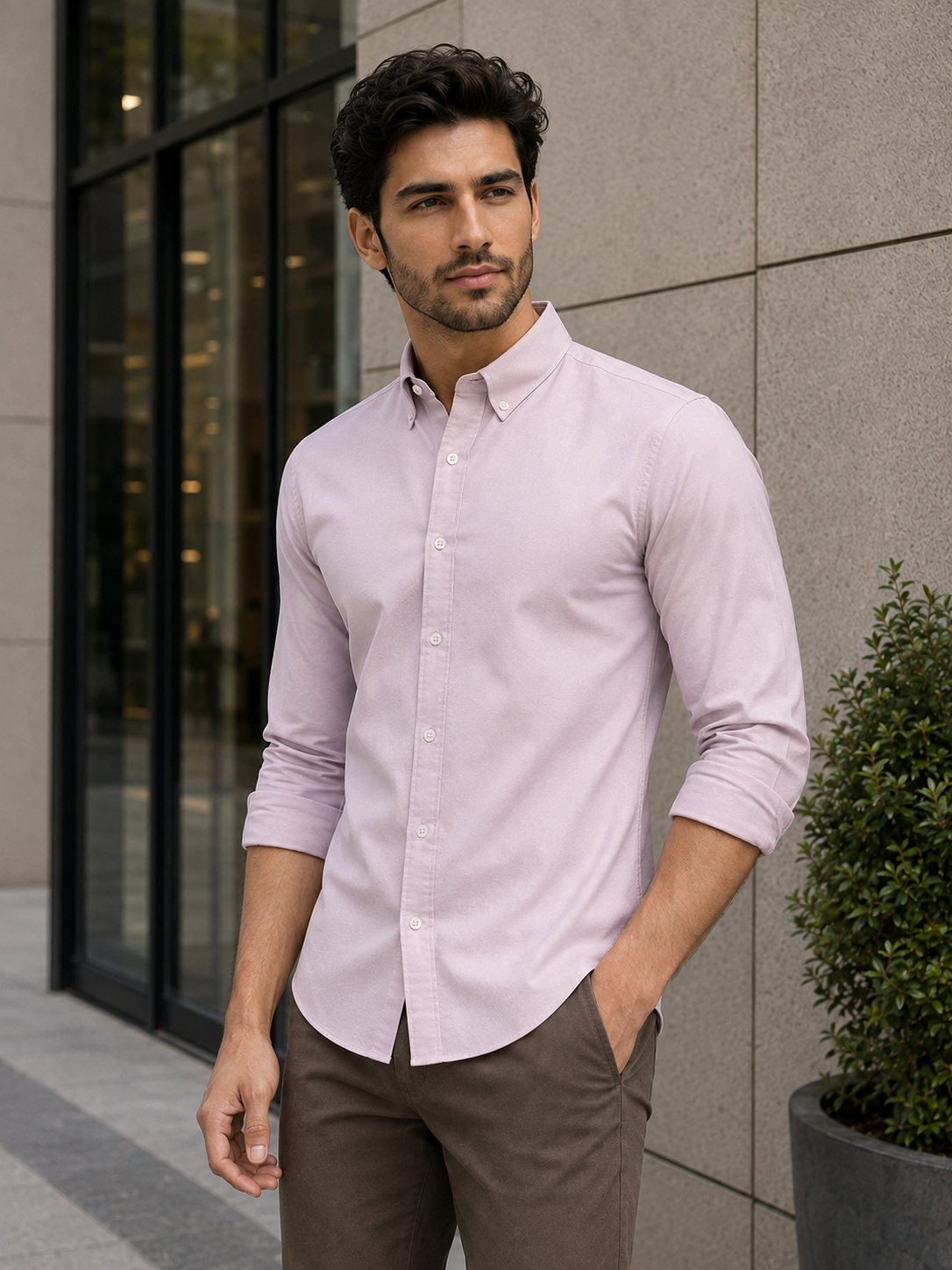 OxfordFlex™ Shirt in Purple Ash -Slim Fit