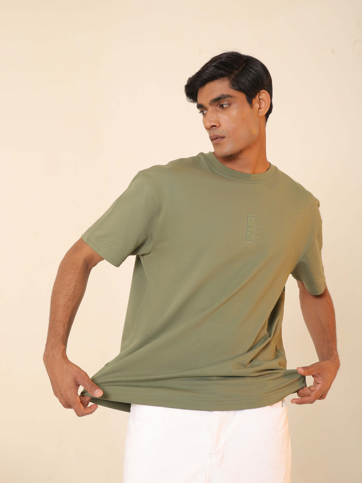 Oversized Round Neck T-Shirt in Olive Green