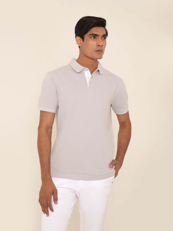 Organic Cotton Polo in Light Grey