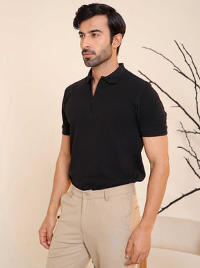 Half Zip Polo in Black