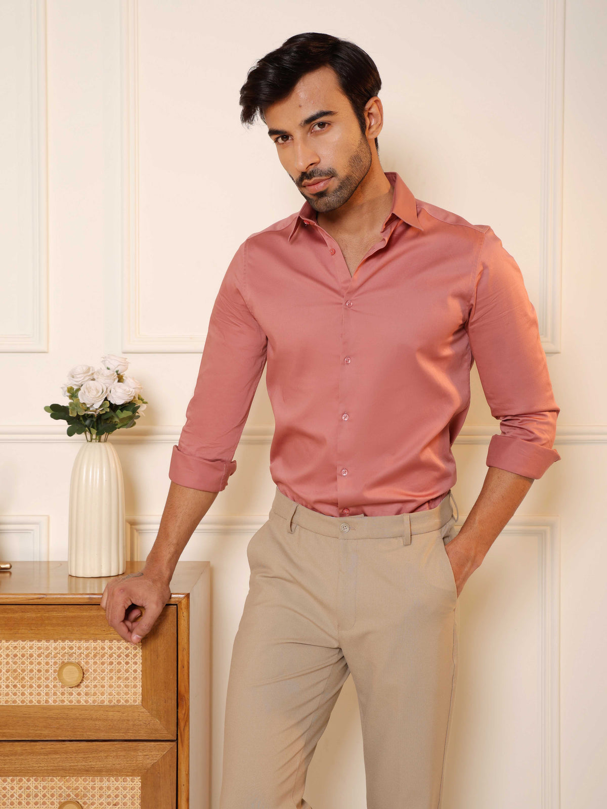 Luxestretch™ Rose Metal Shirt  Movelite™ Beige  Trousers