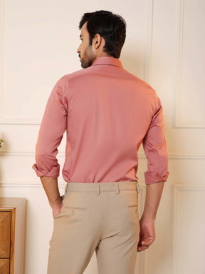 2 Way Stretch Satin Shirt in Rose Metal- Slim Fit