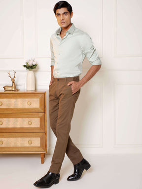 2 Way Stretch Satin Shirt in Sage Green- Slim Fit