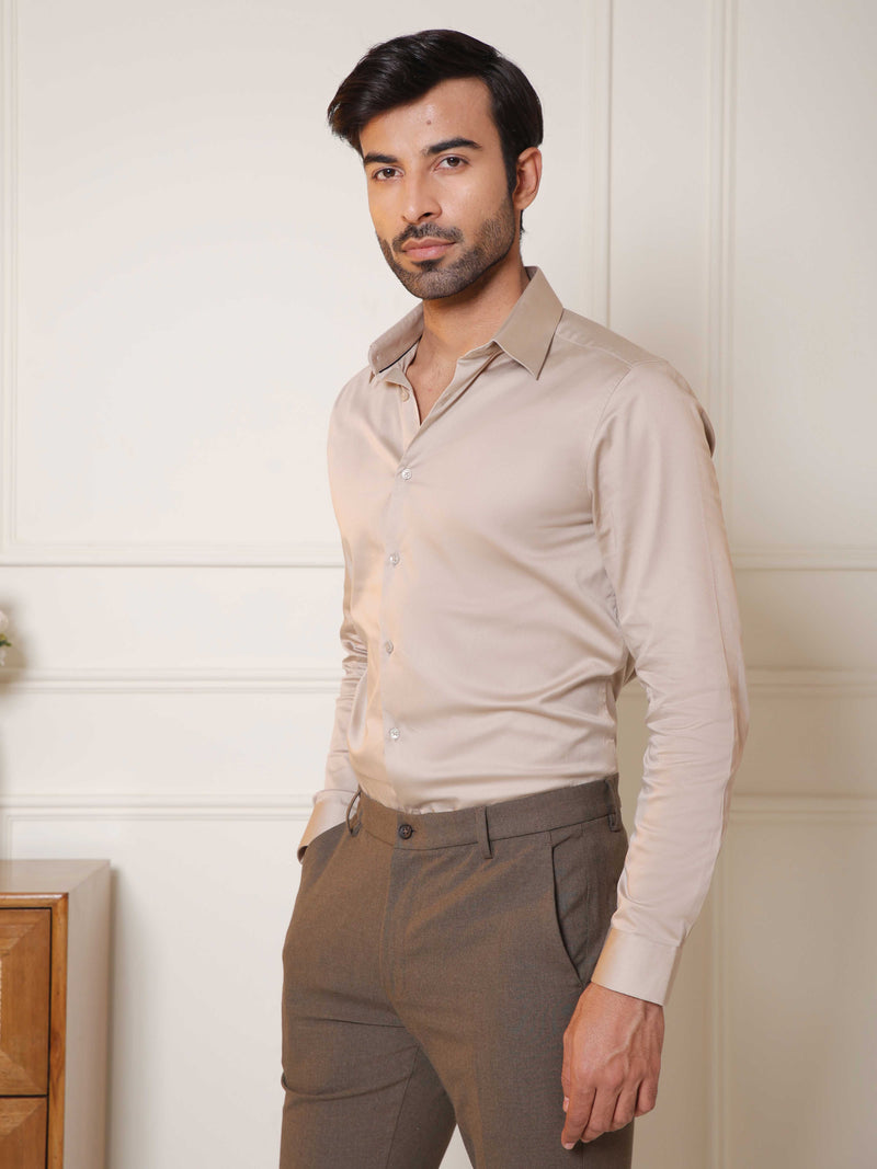 2 Way Stretch Satin Shirt in Hazelwood- Slim Fit