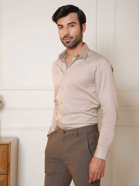 2 Way Stretch Satin Shirt in Hazelwood- Slim Fit