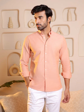 2 Way Stretch Oxford Shirt in Light Orange - Slim Fit