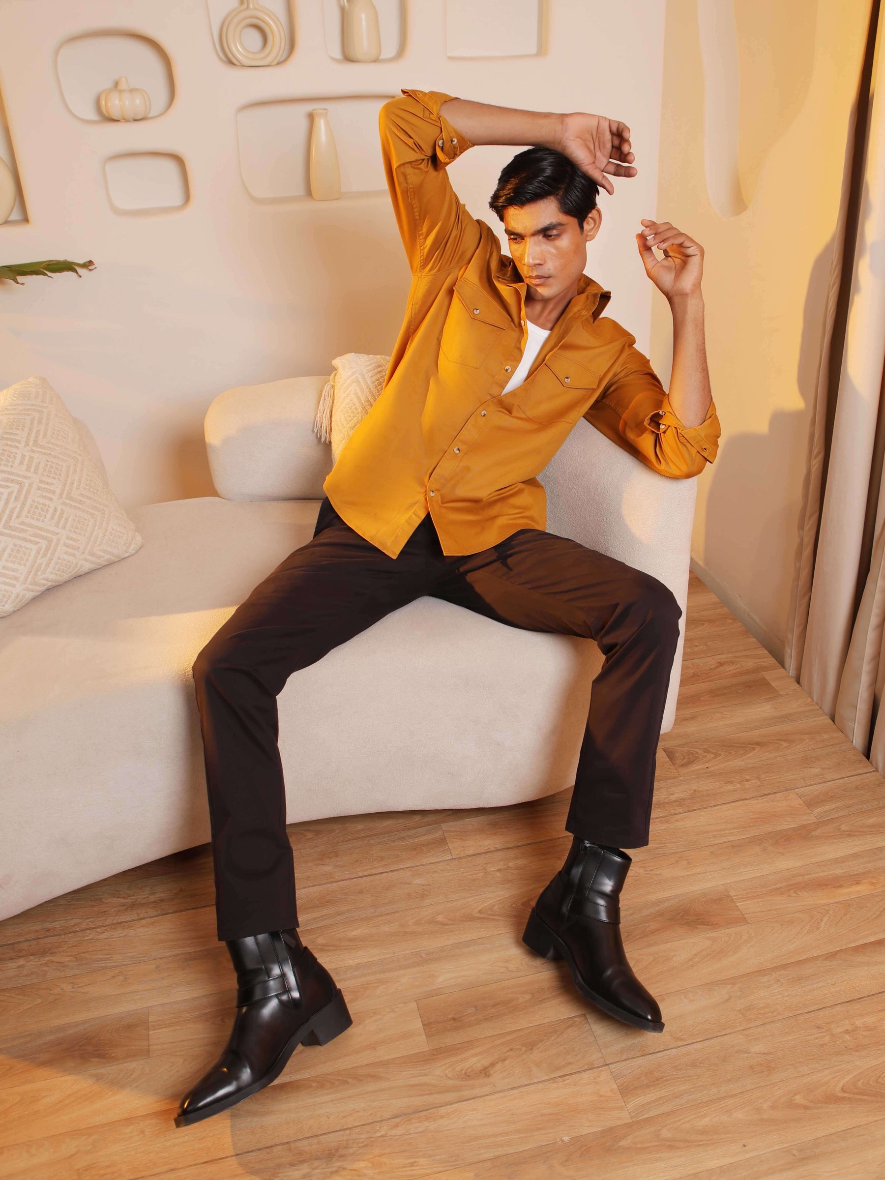 Double Pocket Cargo Shirt in Bronze - Comfort Fit
