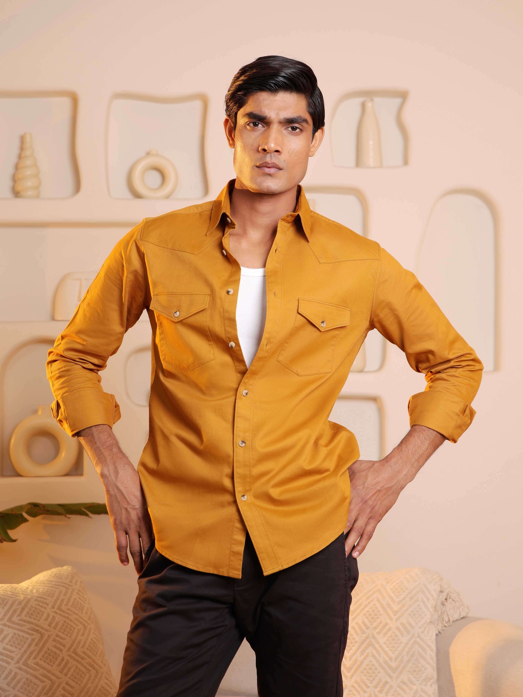 Double Pocket Cargo Shirt in Bronze - Comfort Fit