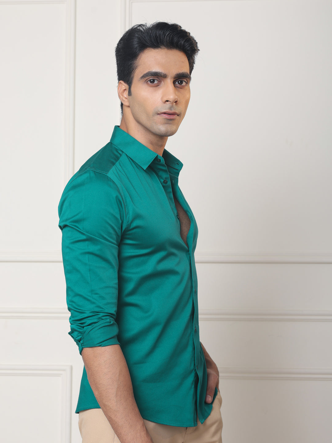 Luxestretch™ Teal Shirt & Movelite™ Sand Trousers