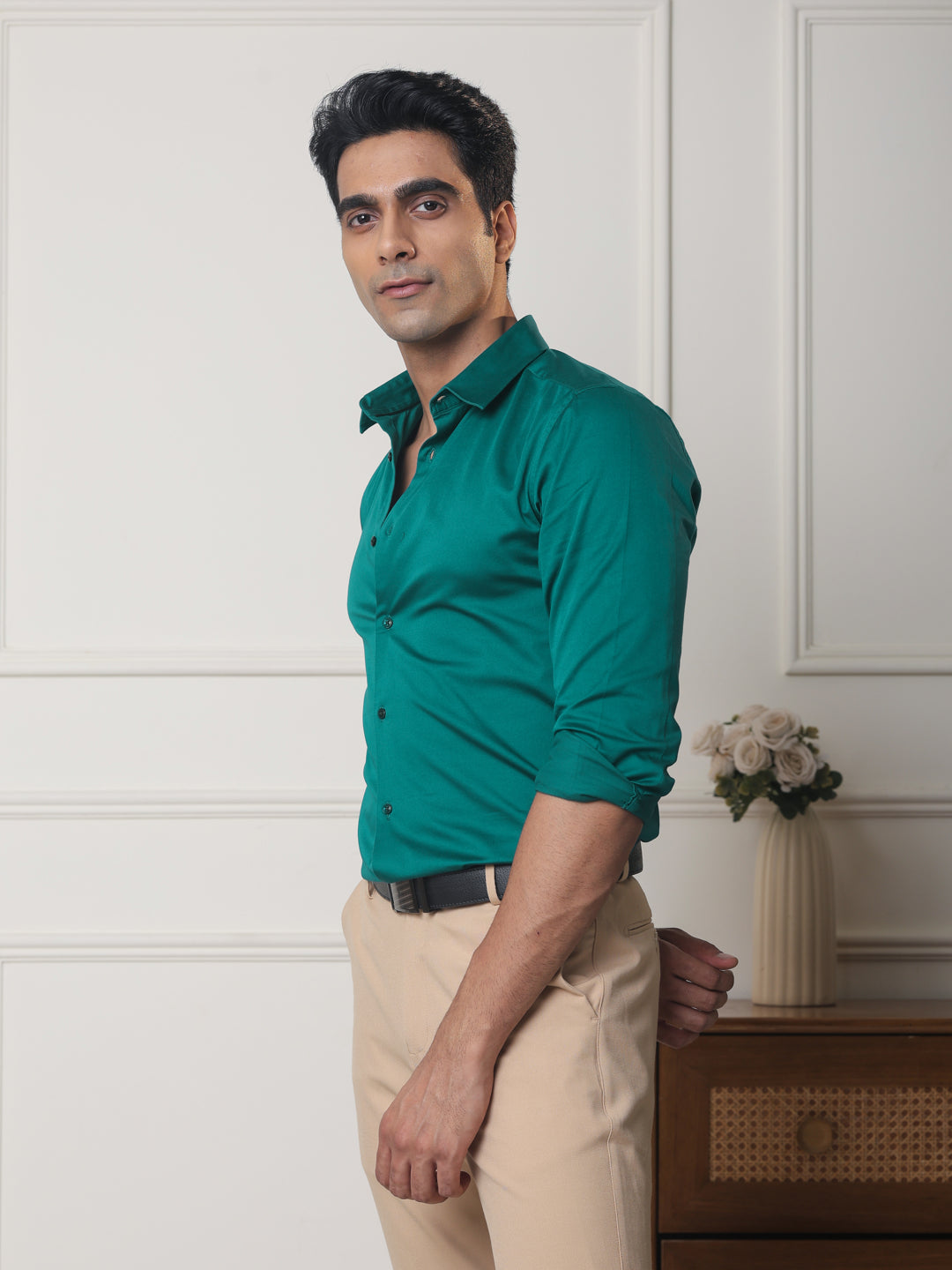 Luxestretch™ Teal Shirt & Movelite™ Sand Trousers