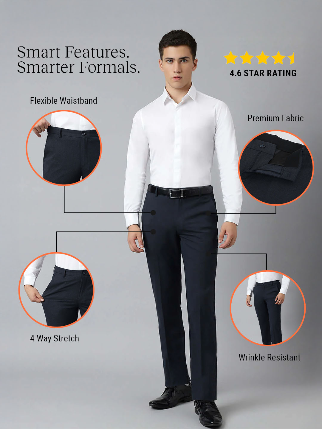 Flex Waist 4-Way Stretch Formal Trousers in Mel Blue- Slim Fit