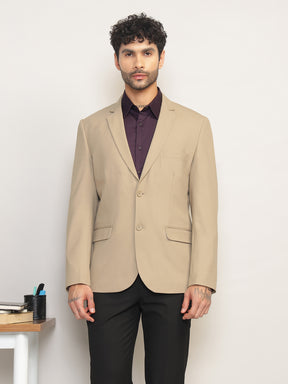 Men Beige Slim Fit Single-Breasted Stretchable Blazer For All Seasons