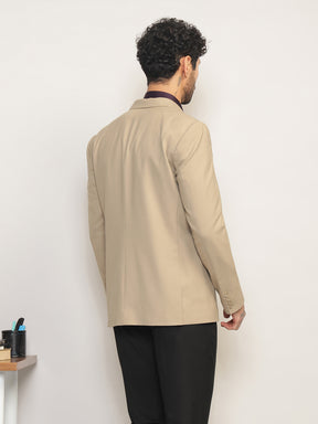 Men Beige Slim Fit Single-Breasted Stretchable Blazer For All Seasons