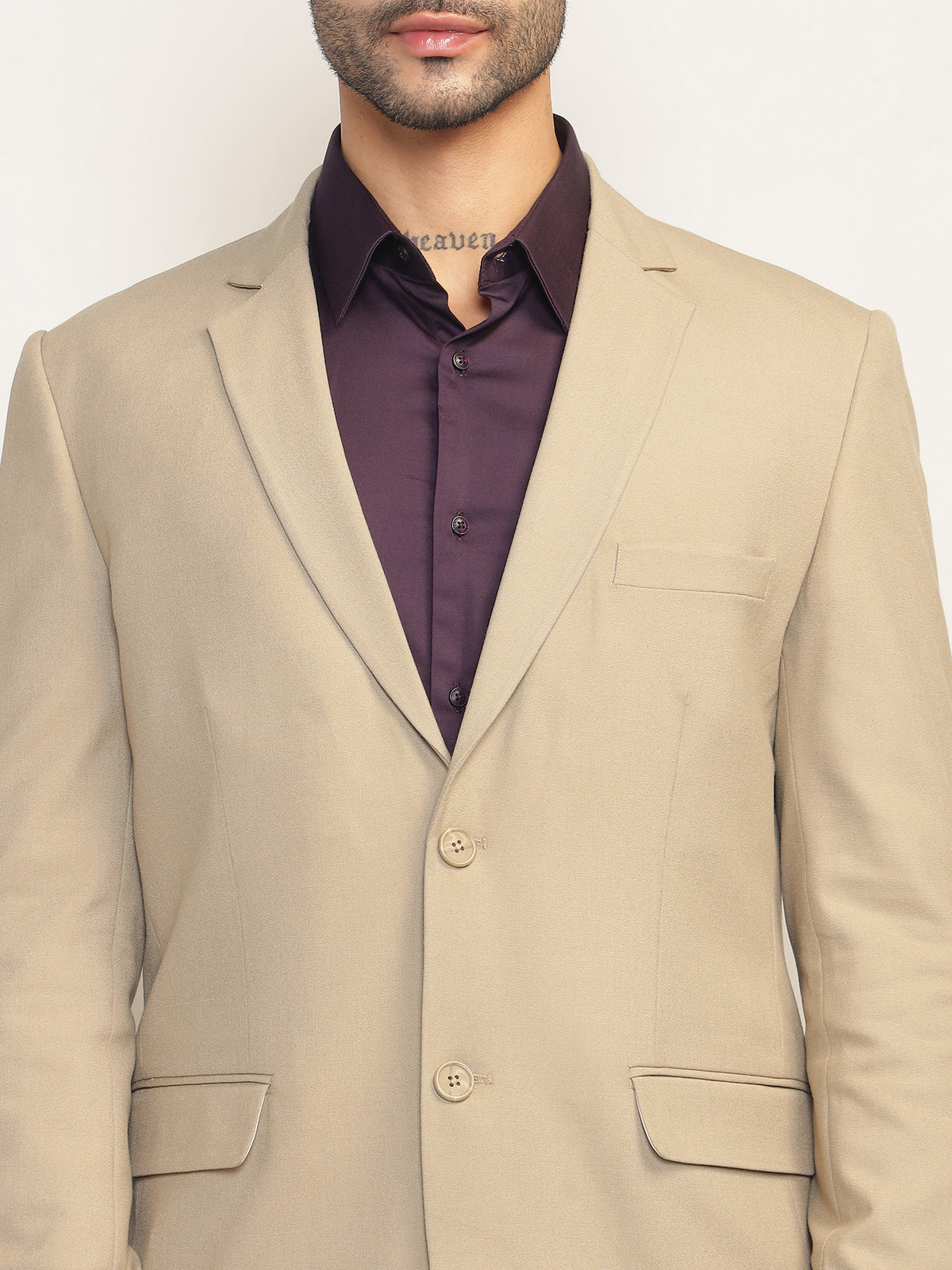 Men Beige Slim Fit Single-Breasted Stretchable Blazer For All Seasons