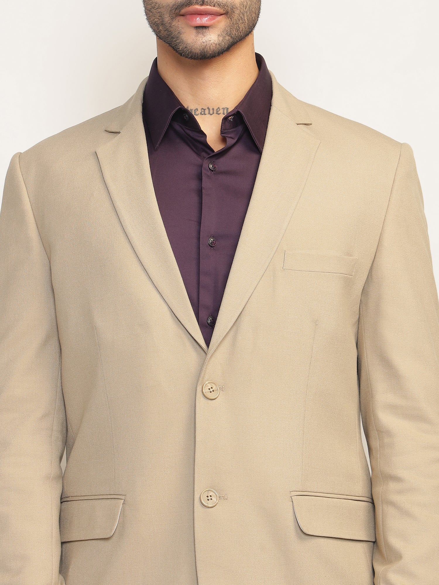 Men Beige Slim Fit Single-Breasted Stretchable Blazer For All Seasons