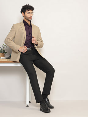 Men Beige Slim Fit Single-Breasted Stretchable Blazer For All Seasons