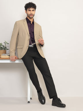 Men Beige Slim Fit Single-Breasted Stretchable Blazer For All Seasons