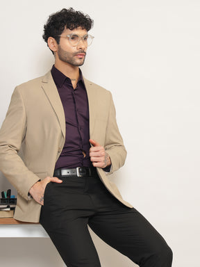 Men Beige Slim Fit Single-Breasted Stretchable Blazer For All Seasons