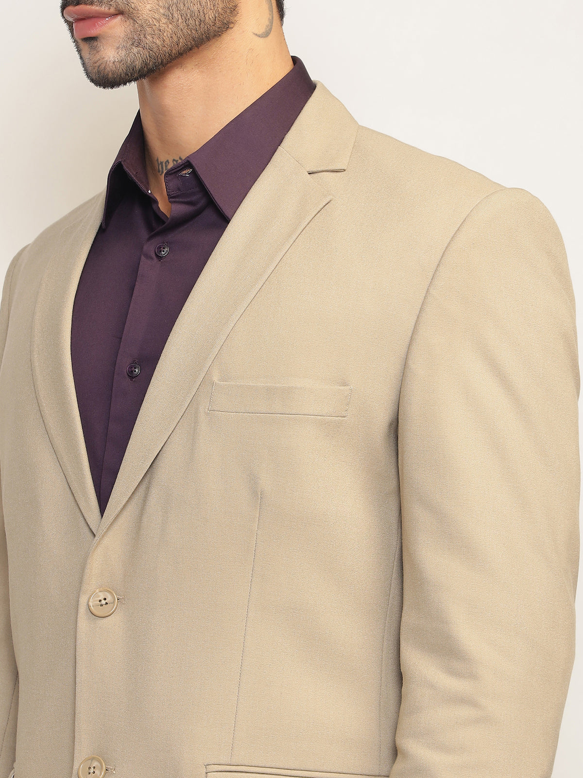 Men Beige Slim Fit Single-Breasted Stretchable Blazer For All Seasons