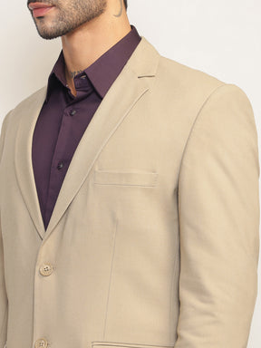 Men Beige Slim Fit Single-Breasted Stretchable Blazer For All Seasons