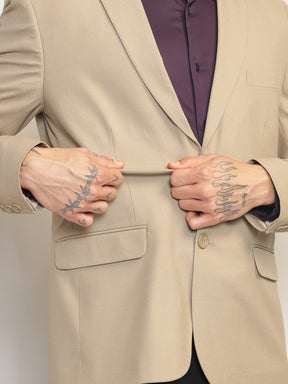 Men Beige Slim Fit Single-Breasted Stretchable Blazer For All Seasons