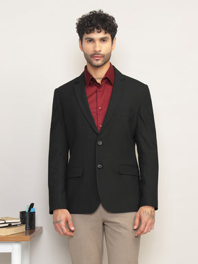 Men Black Slim Fit Single-Breasted Stretchable Blazer For All Seasons