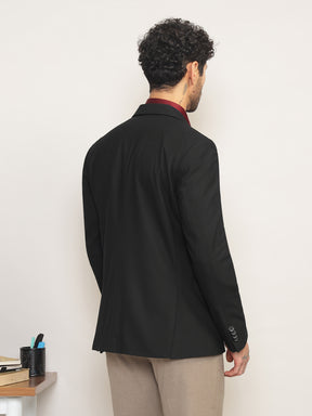Men Black Slim Fit Single-Breasted Stretchable Blazer For All Seasons