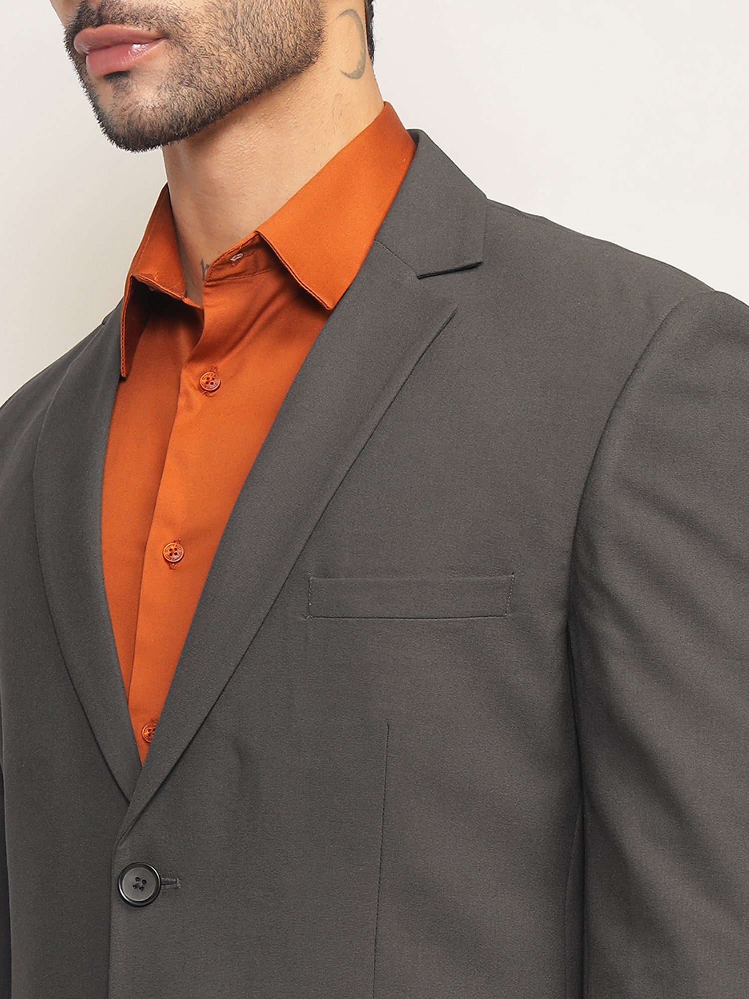 Men Charcoal Grey Slim Fit Single-Breasted Stretchable Blazer For All Seasons