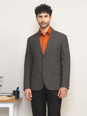 Men Charcoal Grey Slim Fit Single-Breasted Stretchable Blazer For All Seasons