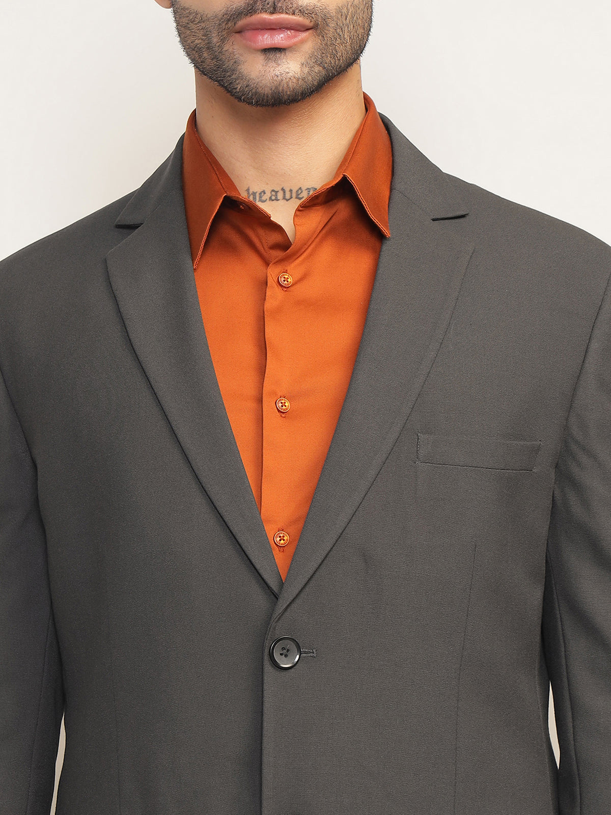 Men Charcoal Grey Slim Fit Single-Breasted Stretchable Blazer For All Seasons