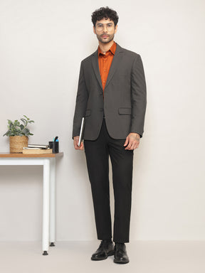 Men Charcoal Grey Slim Fit Single-Breasted Stretchable Blazer For All Seasons
