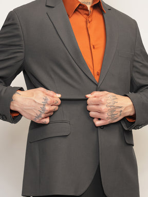 Men Charcoal Grey Slim Fit Single-Breasted Stretchable Blazer For All Seasons