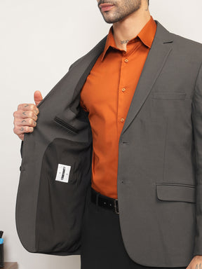 Men Charcoal Grey Slim Fit Single-Breasted Stretchable Blazer For All Seasons