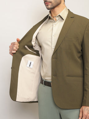 Men Jade Olive Slim Fit Single-Breasted Stretchable Blazer For All Seasons