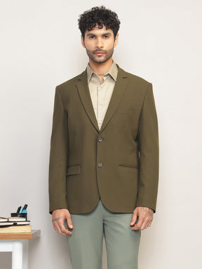 Men Jade Olive Slim Fit Single-Breasted Stretchable Blazer For All Seasons